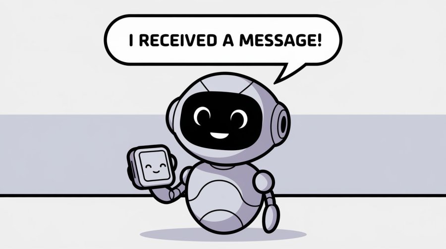 A simple cartoon of a cute robot happy at receiving a message Ideogram image