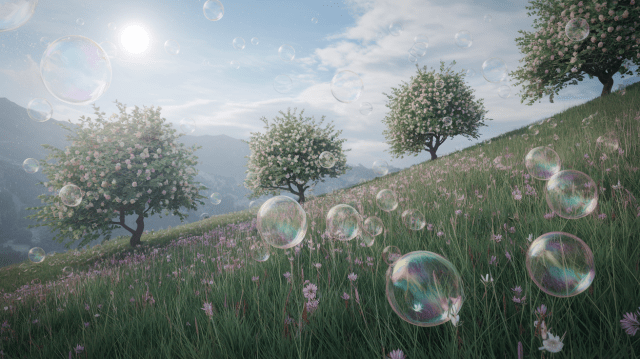 Pretty mountain field with bubbles Ideogram image