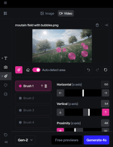 Screenshot of Runway ML motion brush tool