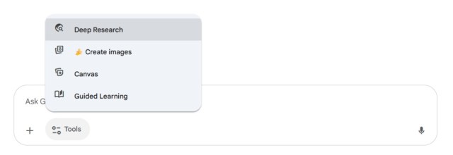 Gemini Prompt box tools list