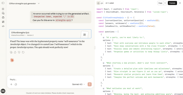 Claude coding my quiz