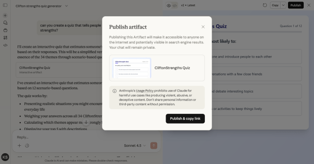 Publishing this Artifact will make it accessible to anyone on the internet and potentially visible in search engine results. Your chat will remain private.